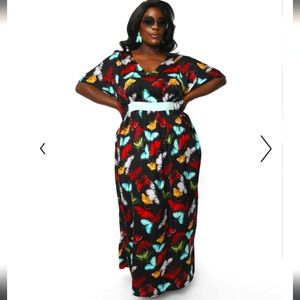 NWT Unique Vintage Black Butterfly Caftan Dress